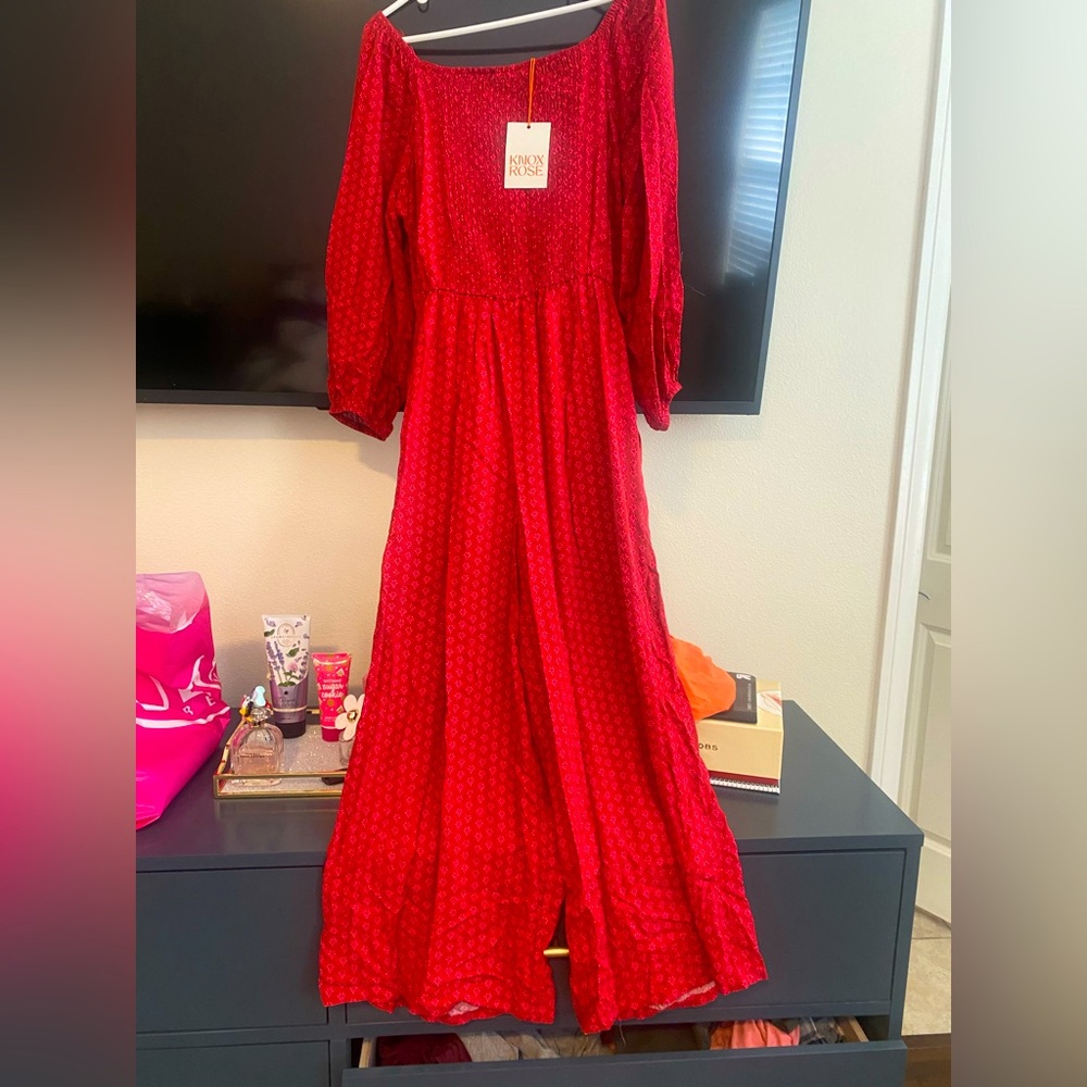 KNOX ROSE LONG ROMPER SIZE LARGE CHIC RED FLORAL